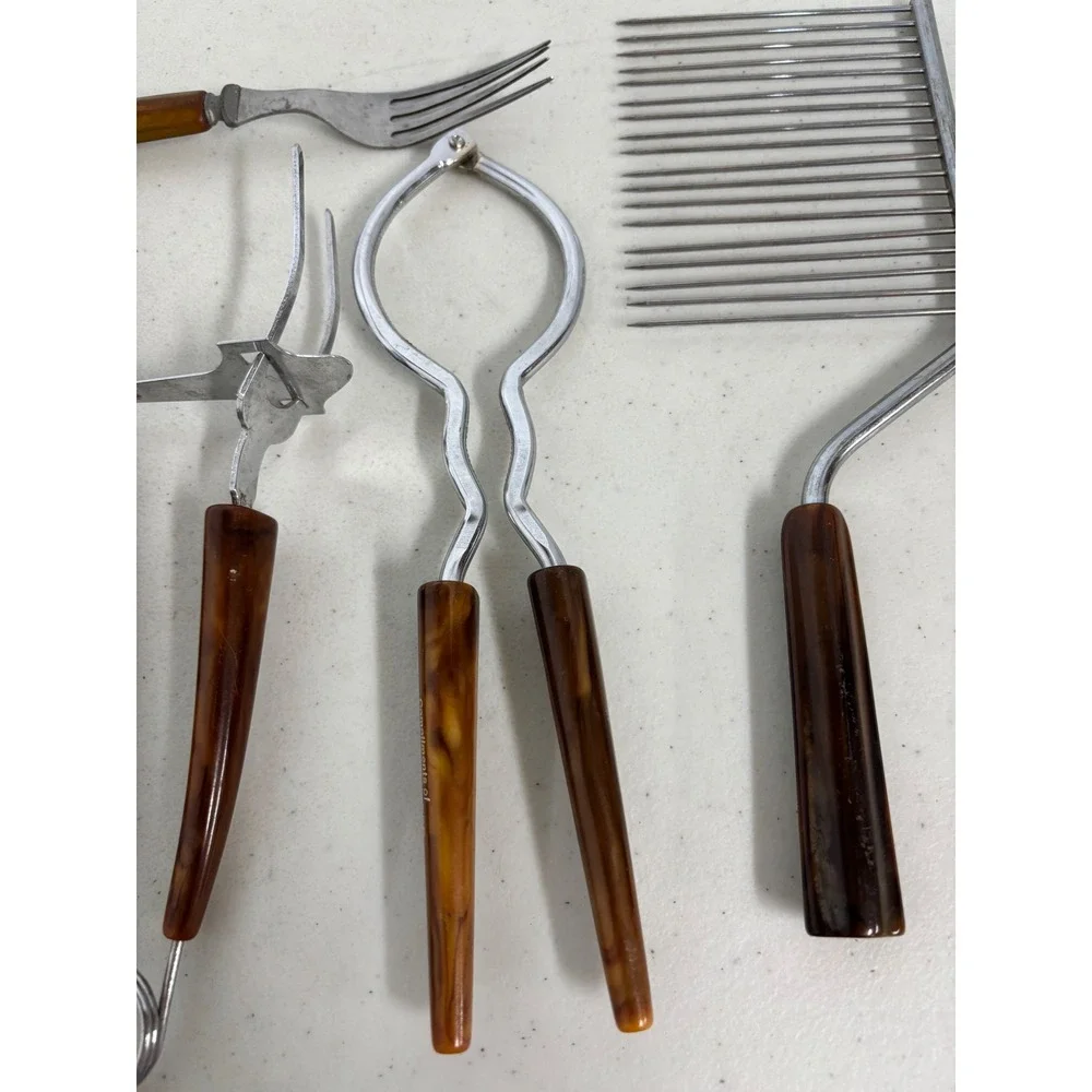Vintage MCM Faux Tortoiseshell Handle Kitchen Tool Set Cake Breaker Nutcracker‎